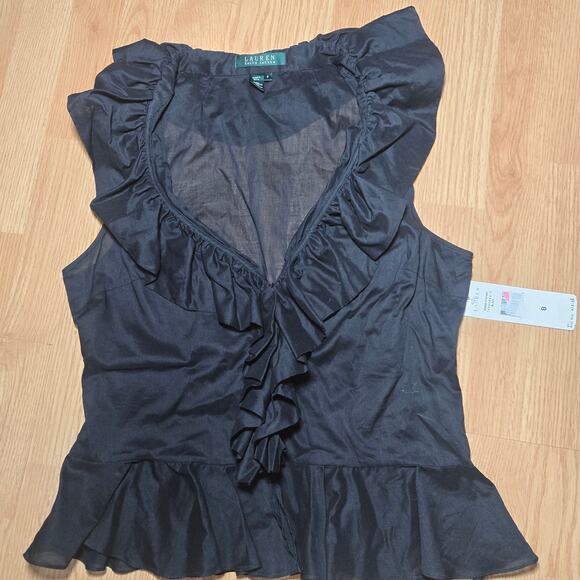 NWT Lauren Ralph Lauren Womens VTG Y2K Whimsigoth Sheer Black Ruffle Top 8 Boho - Picture 11 of 11